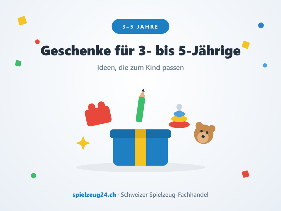 Geschenke für 3- bis 5-Jährige: Geschenkbox mit Bauklotz, Farbstift, Ringstapler und Teddy