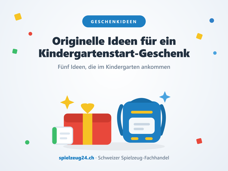 Originelle Ideen für ein Kindergartenstart-Geschenk – Illustration mit Geschenkbox, Kindergartenrucksack und Buch
