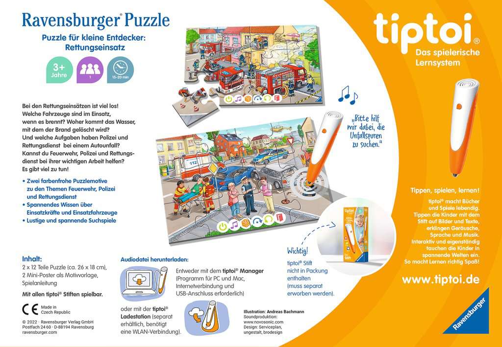 Tiptoi Puzzle für kleine Entdecker: Rettungseinsatz 2x12 Teile 00.133 - Bild 2