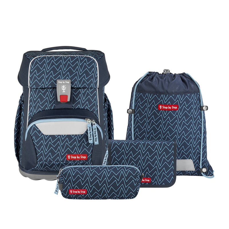 Step by Step BASIS Schulranzen-Set Blue Lines, 4-teilig