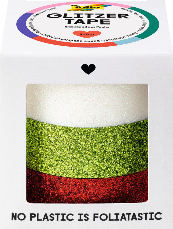 Washi - Tape Set Glitzer weiss/grün/rot - Bild 1