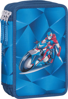 Beckmann Schüleretui 3-fächrig Blue Lightning