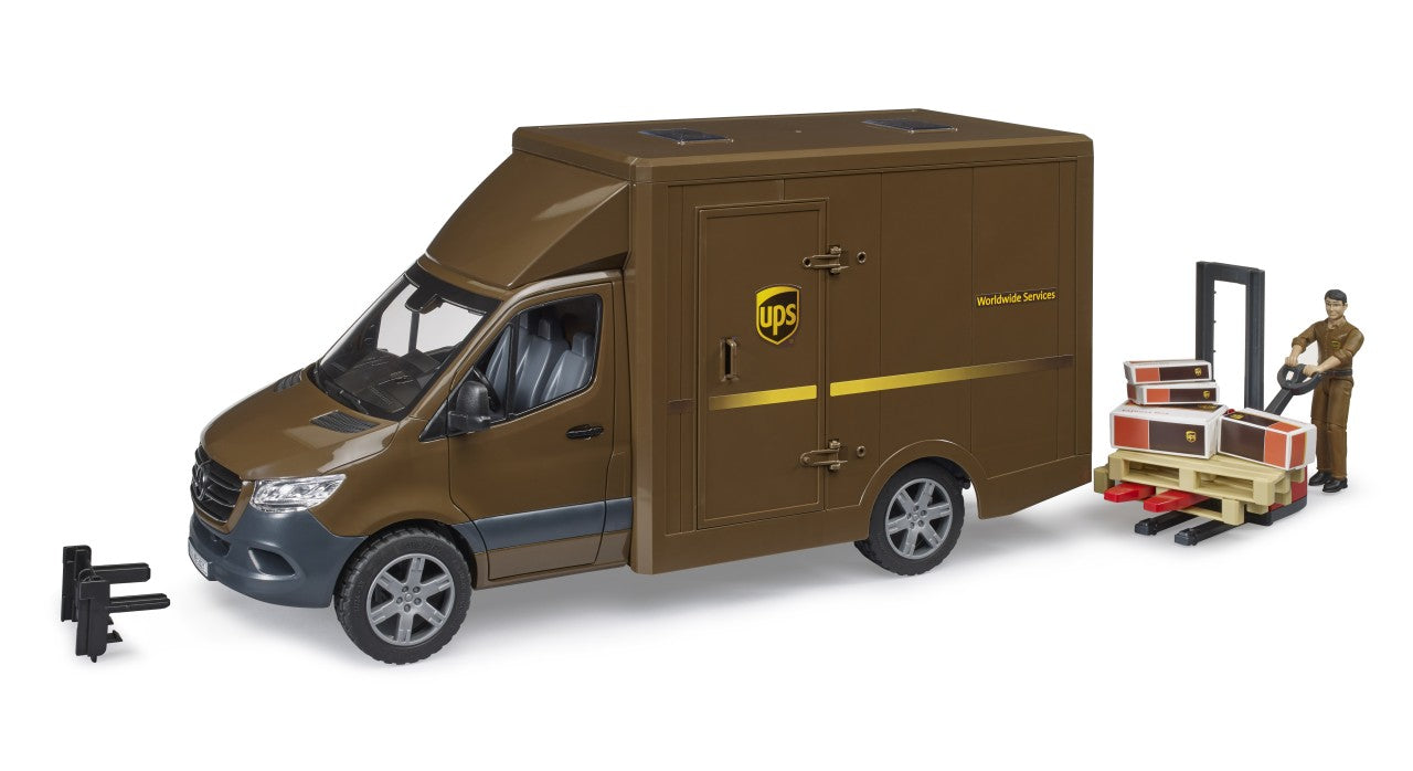 Bruder 02678 MB Sprinter UPS mit Fahrer, Hubwagen und Paketen - Bild 1