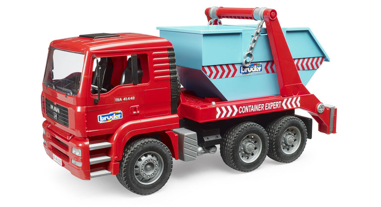 Bruder MAN TGA Absetzcontainer-LKW mit aufgeladenem hellblauem Container