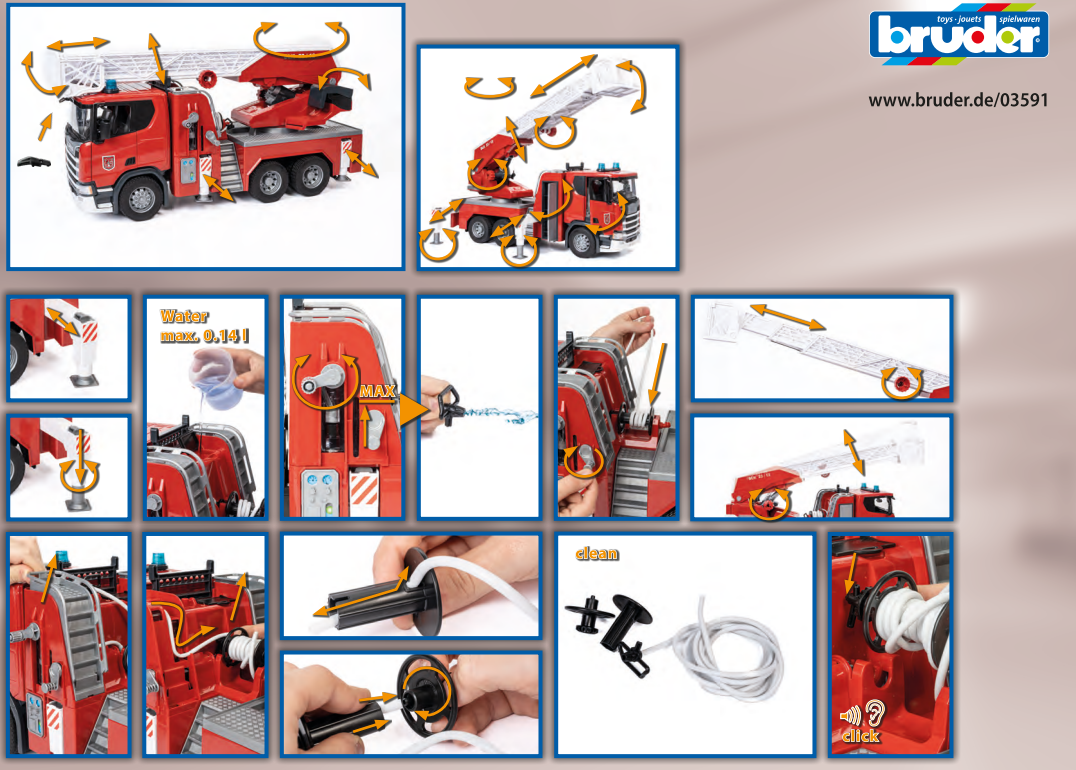 Bruder Scania Super 560R Feuerwehr mit Drehleiter, Wasserpumpe, L+S Modul 03591 - Bild 6