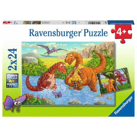 Verpackung Ravensburger Puzzle Spielende Dinos, 2x24 Teile