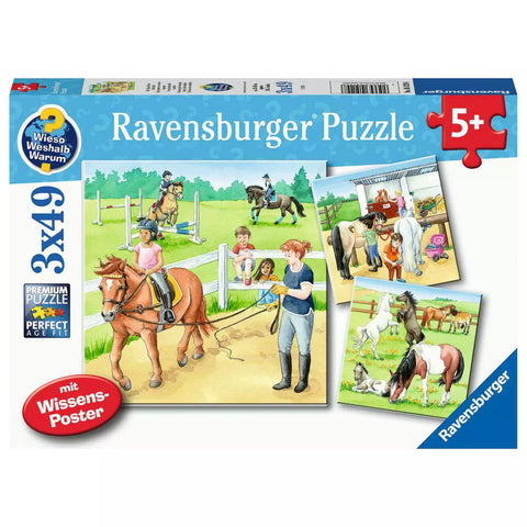 Verpackung Ravensburger Puzzle Wieso? Weshalb? Warum? Reiterhof, 3x49 Teile
