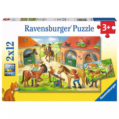 Verpackung Ravensburger Kinderpuzzle Ferien auf dem Pferdehof, 2x12 Teile