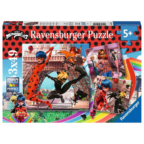Verpackung Ravensburger Kinderpuzzle Miraculous Ladybug und Cat Noir 3x49 Teile 05189