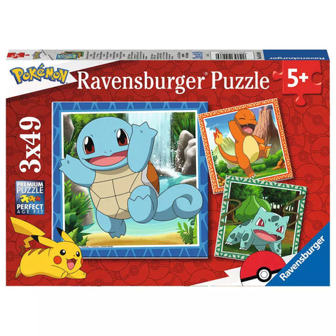 Verpackung Kinderpuzzle Glumanda, Bisasam und Schiggy 3x49 Teile, Ravensburger 05586