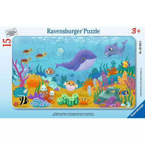 Ravensburger Rahmenpuzzle Tierkinder unter Wasser, 15 Teile, mit Wal und Delfin