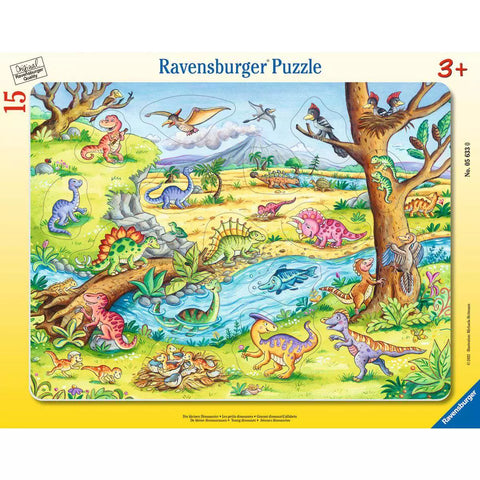 Rahmenpuzzle Die kleinen Dinosaurier 15 Teile mit Dinos am Fluss, Ravensburger 05633