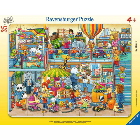Ravensburger Rahmenpuzzle Tierischer Spielzeugladen, 35 Teile, Wimmelbild