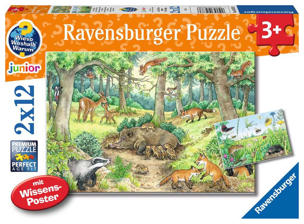 WWW Puzzle 2x12 Teile Tiere im Wald und auf der Wiese 05.673 - Bild 1