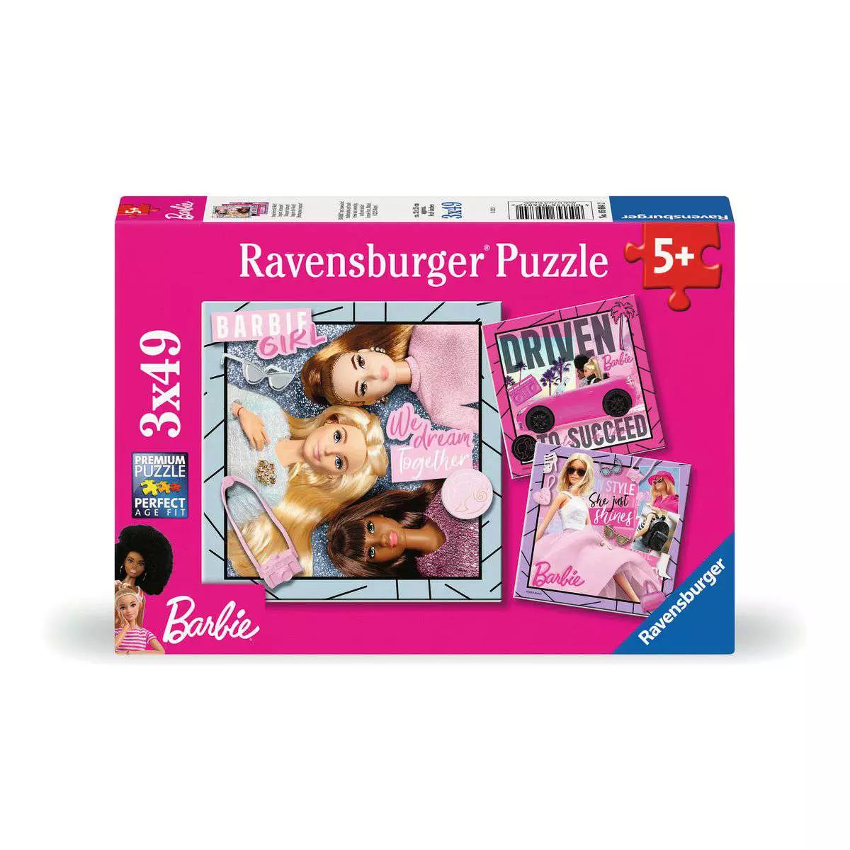 Verpackung Kinderpuzzle Barbie Inspiriere die Welt 3x49, Ravensburger 05684