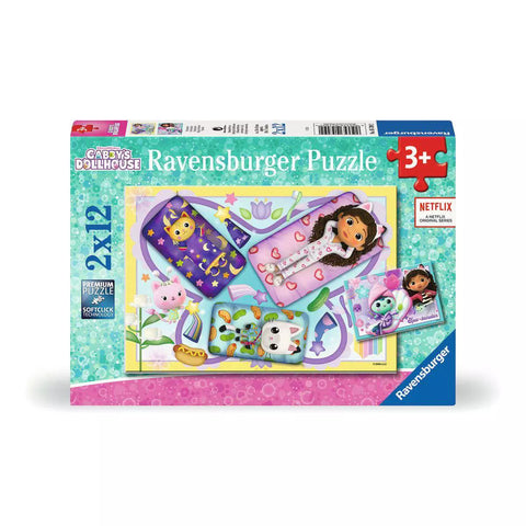 Verpackung Kinderpuzzle Gabby's Dollhouse Pyjamaparty 2x12, Ravensburger 05709