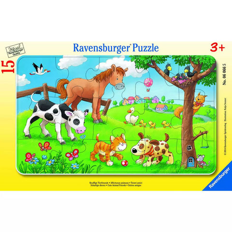 Rahmenpuzzle Knuffige Tierfreunde 15 Teile mit Tieren auf der Wiese, Ravensburger 06066