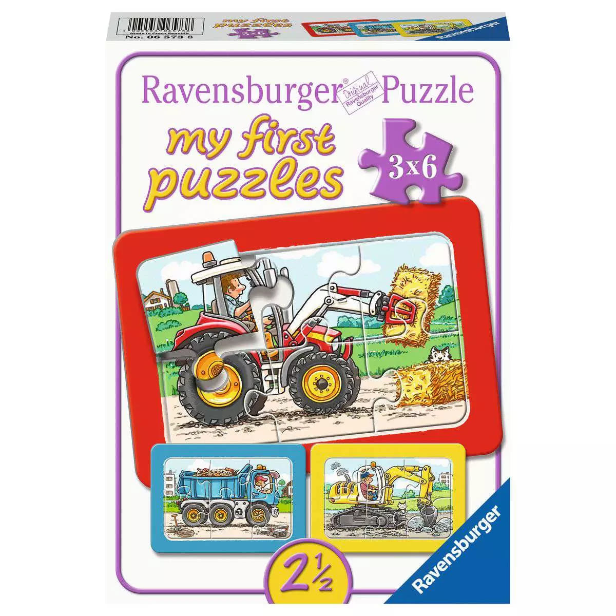 Puzzle 3x6 Teile Bagger, Traktor und Kipplader 06.573 - Bild 1