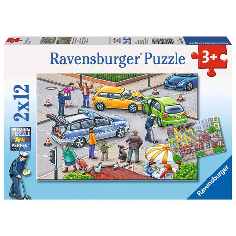 Verpackung Ravensburger Kinderpuzzle Mit Blaulicht unterwegs 2x12 07578