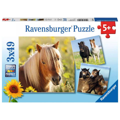 Verpackung Ravensburger Kinderpuzzle Liebe Pferde 3x49 Teile 08011