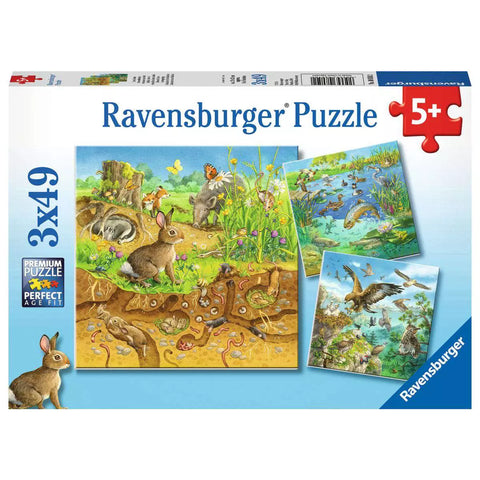 Verpackung Kinderpuzzle Tiere in ihren Lebensräumen 3x49, Ravensburger 08050