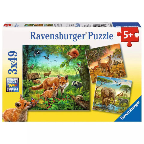 Verpackung Ravensburger Puzzle Tiere der Erde, 3x49 Teile