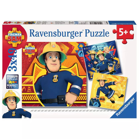 Verpackung Ravensburger Kinderpuzzle Feuerwehrmann Sam 3x49 09386