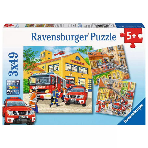 Verpackung Ravensburger Kinderpuzzle Feuerwehreinsatz 3x49 Teile 09401