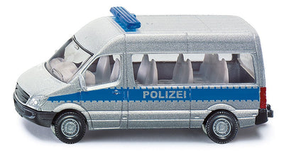 Siku Polizeibus 0804 in Silber mit blauem Streifen, Seitenansicht