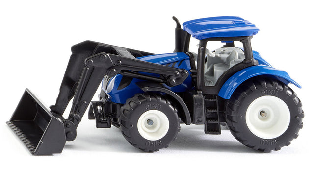 Siku New Holland Traktor 1396 in Blau mit Frontlader, Seitenansicht