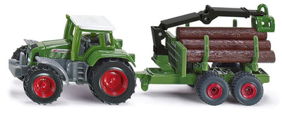 Siku Fendt mit Forstanhänger 1645, Seitenansicht mit beladenem Anhänger