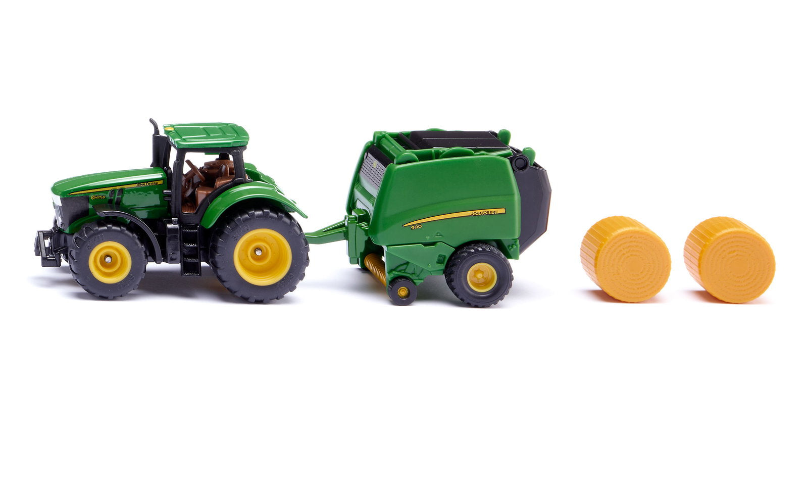 Siku John Deere 6215R mit Ballenpresse 1665 und zwei Rundballen