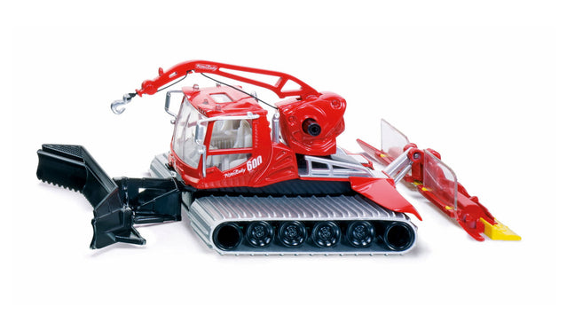 Siku Pistenbully 600 4914 in Rot mit Frontschild und Fräse, Seitenansicht