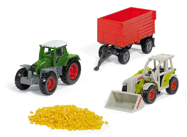 Siku Geschenkset Landwirtschaft 6304: Traktor, Anhänger, Teleskoplader und Granulat