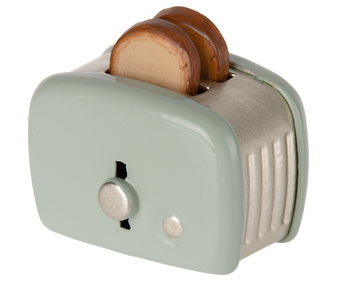 Toaster in Mint mit zwei getoasteten Brotscheiben, freigestellt