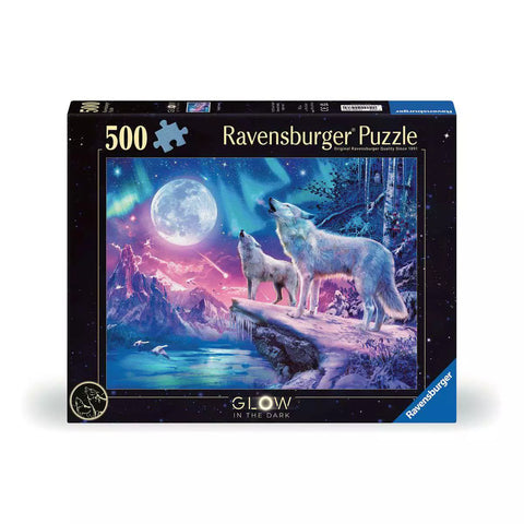 Verpackung Puzzle Wolf im Nordlicht 500 Teile 00476, GLOW in the Dark