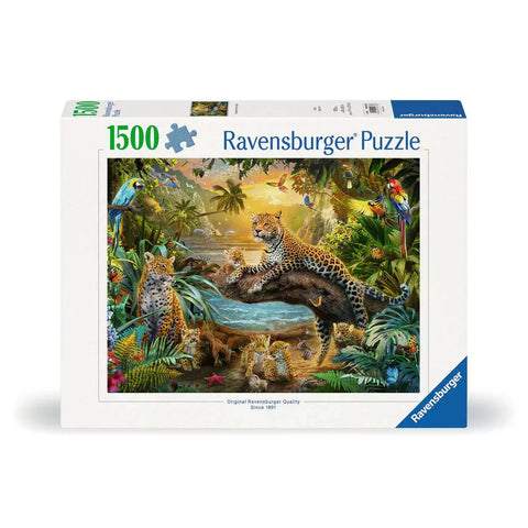 Verpackung Ravensburger Puzzle Leopardenfamilie im Dschungel, 1500 Teile