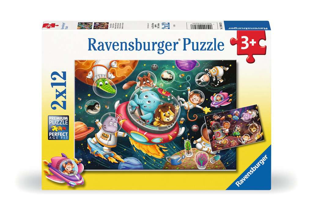 Ravensburger Puzzle 2x12 Teile Tiere im Weltall 00.857 - Bild 1
