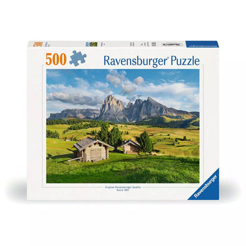 Verpackung Ravensburger Puzzle Dolomitenidylle Seiser Alm 01383 mit 500 Teilen