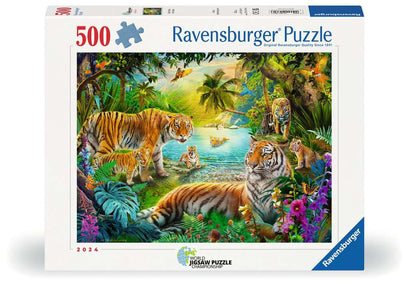 Puzzle 500 Teile Tigerfamilie in der Oase 01.384