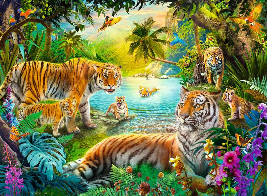 Puzzle 500 Teile Tigerfamilie in der Oase 01.384 - Bild 2