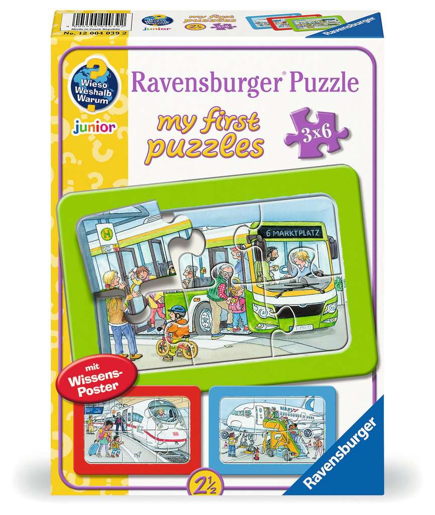 My First Puzzle 3 x 6 Teile - Unterwegs mit Bus, Bahn und Flugzeug 04.039 - Bild 1