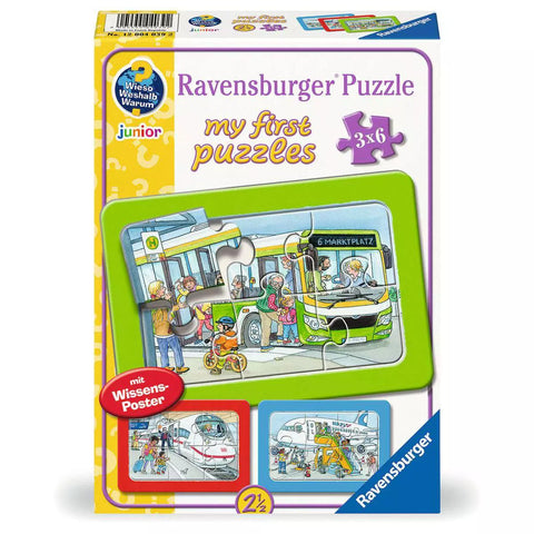 Verpackung my first puzzles 3x6 Unterwegs mit Bus, Bahn und Flugzeug, Ravensburger 04039