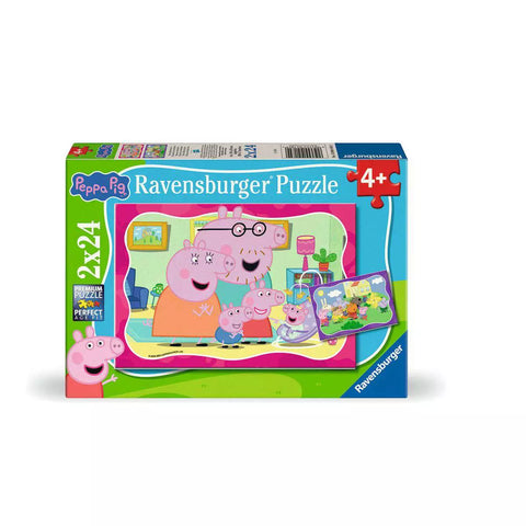 Verpackung Ravensburger Kinderpuzzle Peppa Pig Neue Abenteuer 2x24 Teile 04184