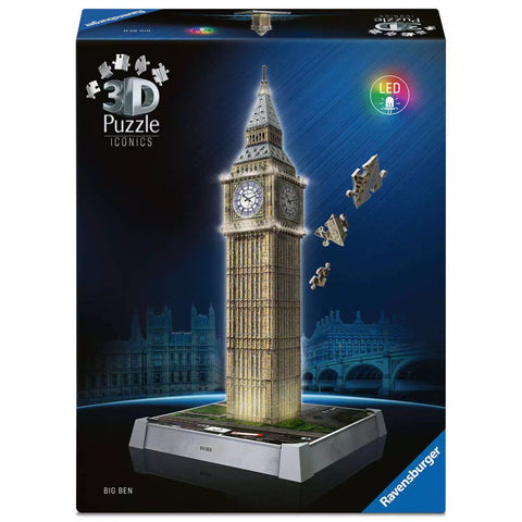 Verpackung Ravensburger 3D Puzzle Iconics Big Ben mit Licht 08025