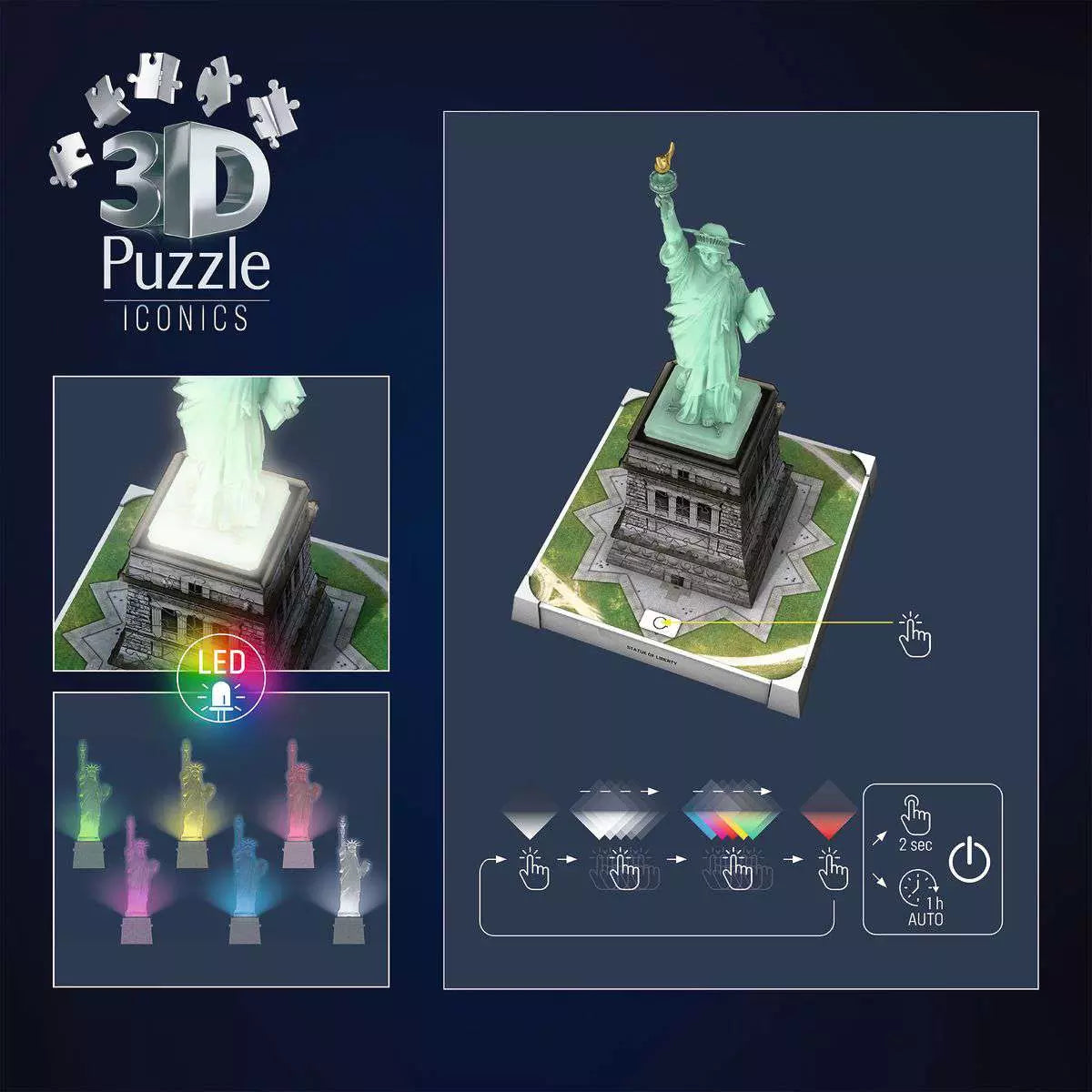 3D Puzzle Iconics: Freiheitsstatue mit Licht 08.027 - Bild 7