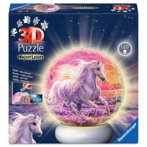 Verpackung Ravensburger 3D Puzzle-Ball Nachtlicht Pferde am Strand 08054