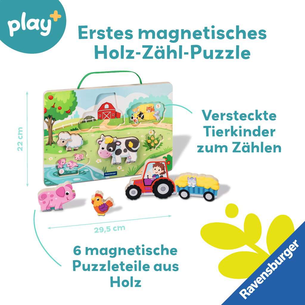 Play+ Magnetisches Holz-Zähl-Puzzle: Bauernhof 34.123 - Bild 2