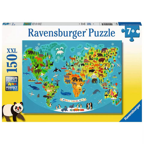 Verpackung Ravensburger Kinderpuzzle Tierische Weltkarte 150 XXL 13287