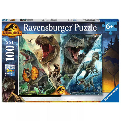 Verpackung Kinderpuzzle Jurassic World Dinosaurierarten 100 XXL-Teile, Ravensburger 13341